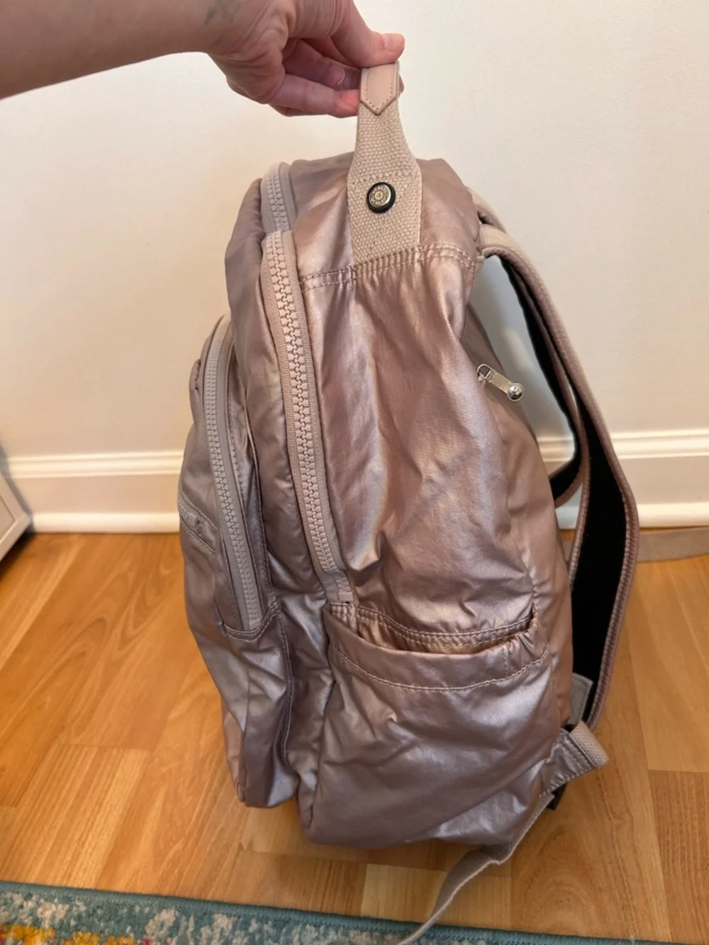 Kipling Pink Metallic Diaper Bag/Backpack- 15.5”